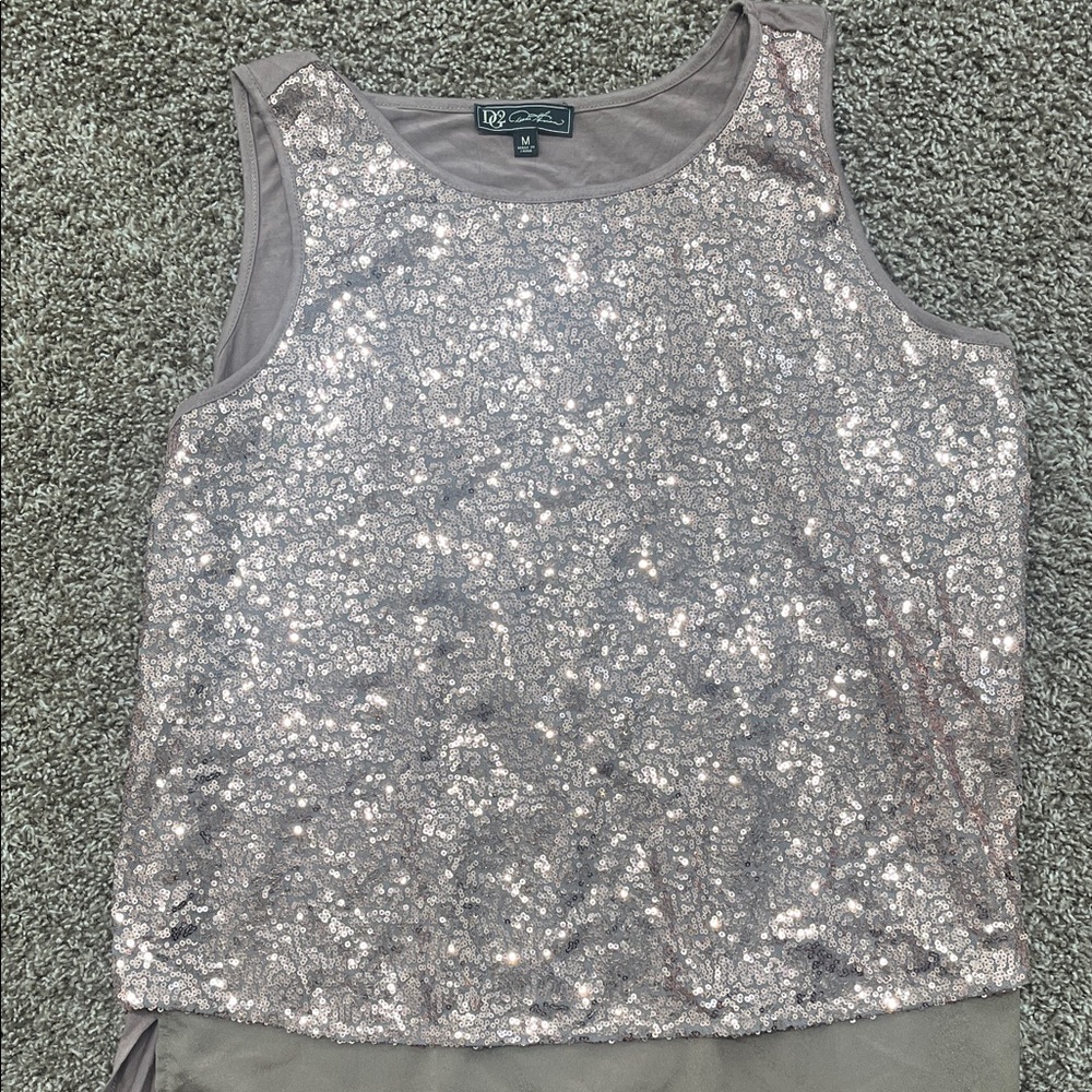 DG2 by Diane Gilman Sparkling Sequin Tank Top - rose gold and brown layered tank